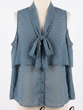 Esley Blouse Large Women's Business Casual Comfy Sprig Blue Brown